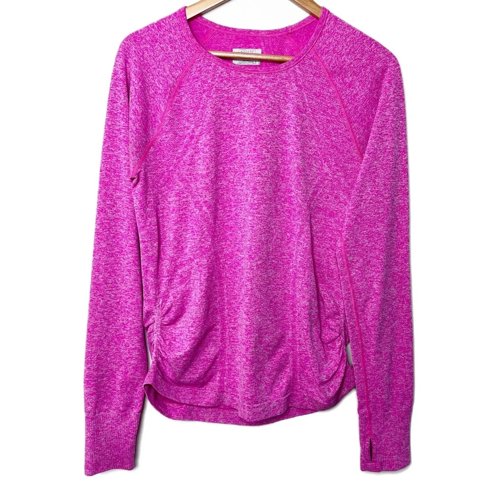 Athleta Momentum Long Sleeve Pink Heather‎ Space Dye Ruched Top Womens Size L